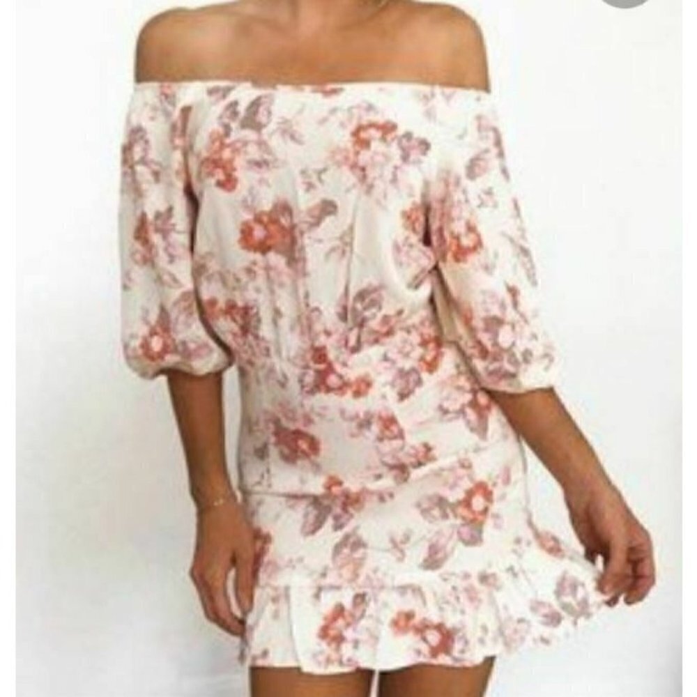 New Flynn Skye Kristina Cream Blossoms Mini Dress